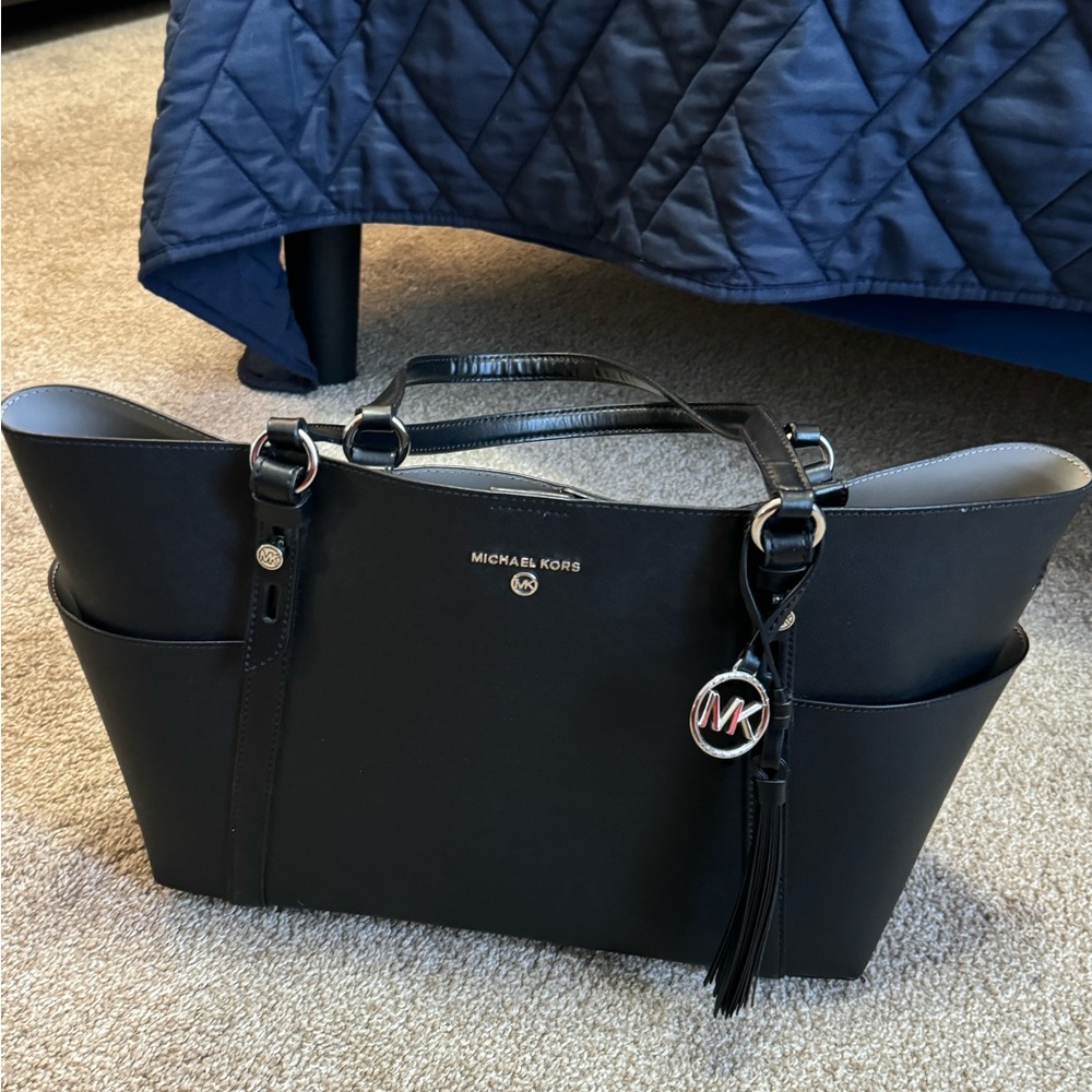 MICHAEL Michael Kors Black Tote with Silver Accents